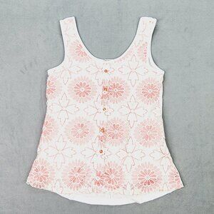 Young USA Tank Top Women's Medium Pink White Flowers Lined Sleeveless Top